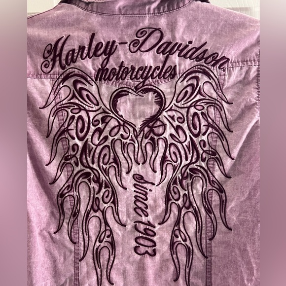 Harley Davidson Embroidered Rhinestone Button Top - Picture 4 of 6